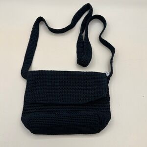 The Sak Black Crochet Crossbody Bag Small Knit Flap Purse Messenger Bag